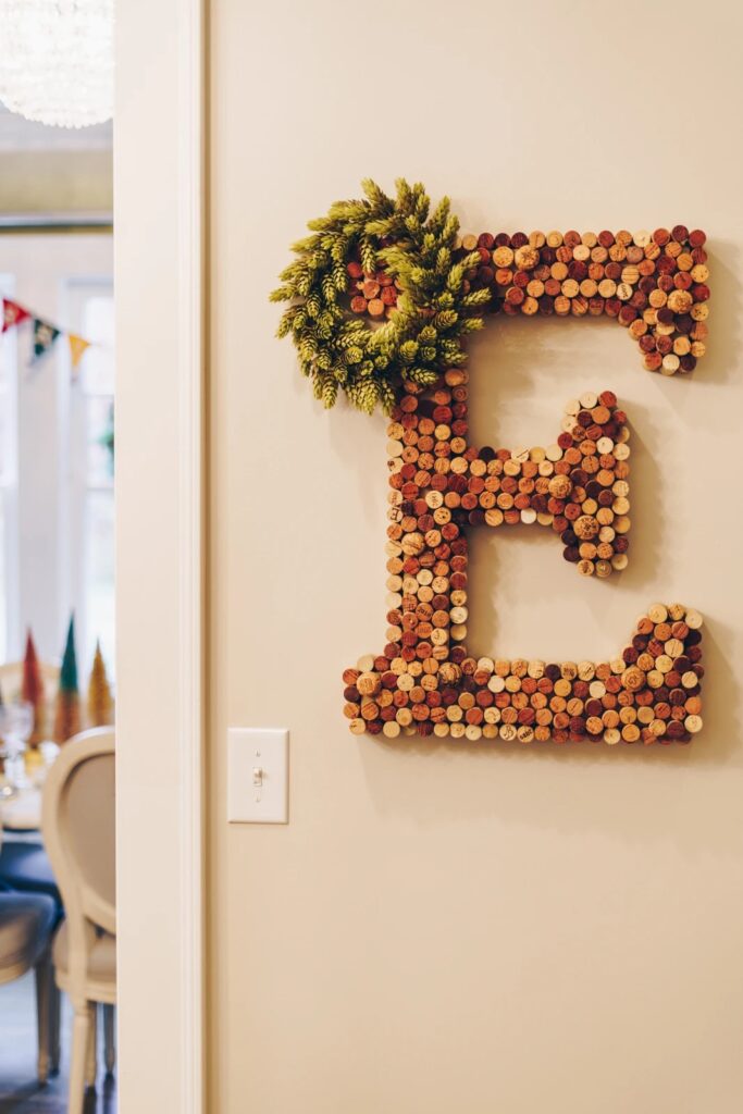 Letter E made out of corks