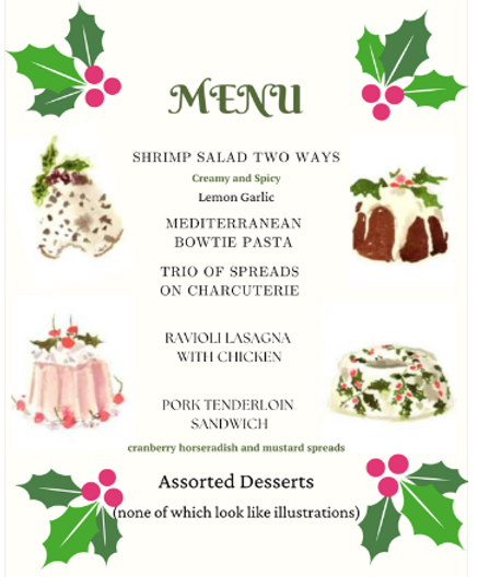 Picture of a holiday menu.